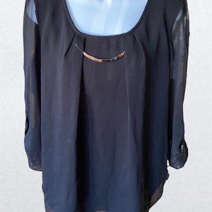 Women's blouse with sheer three-quarter sleeves